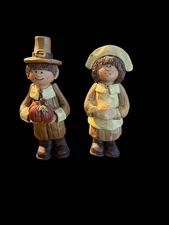 1998 Suzi Skoglund boy&girl Pilgrim Figurines by Blossom Bucket Thanksgiving