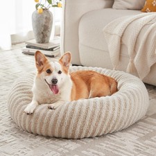 Medium Donut Dog Bed 30x30x8 Plush Washable Removable Cover AntiSlip White