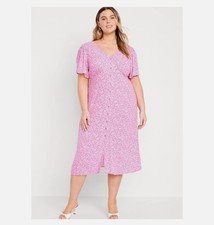 Old Navy Pink Ditsy Floral Button Front Midi Dress Women XXL Prairie Cottagecore