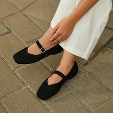 Ballet Flats Shoes for Women Mesh Mary Janes Square Toe Dressy Flats