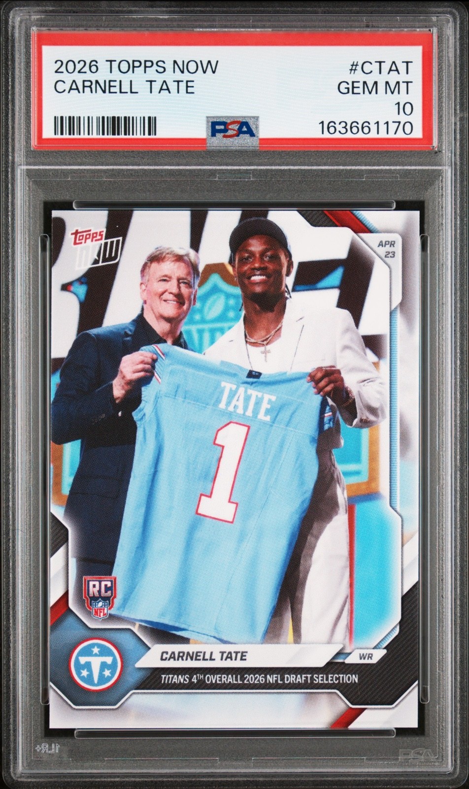 2026 Topps Now Carnell Tate 4th Overall Pick Rookie #CTAT PSA 10 Gem Mint