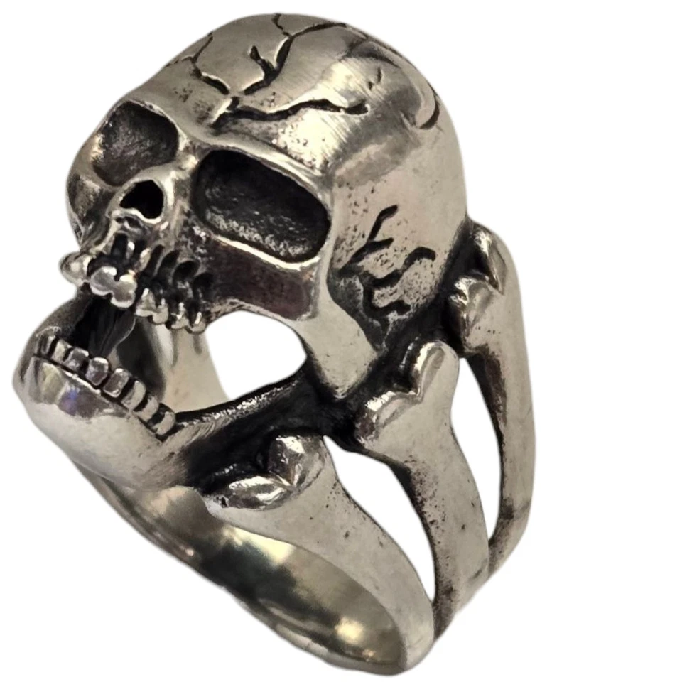 Anillos artísticos vintage de calavera y huesos de plata de ley para motociclista talla 11 Foto 2 de 4