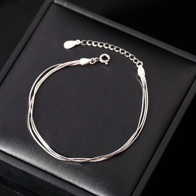 Women's 925 Sterling Silver Multilayer Snake Chain Foot Ankle Bracelet New USA
