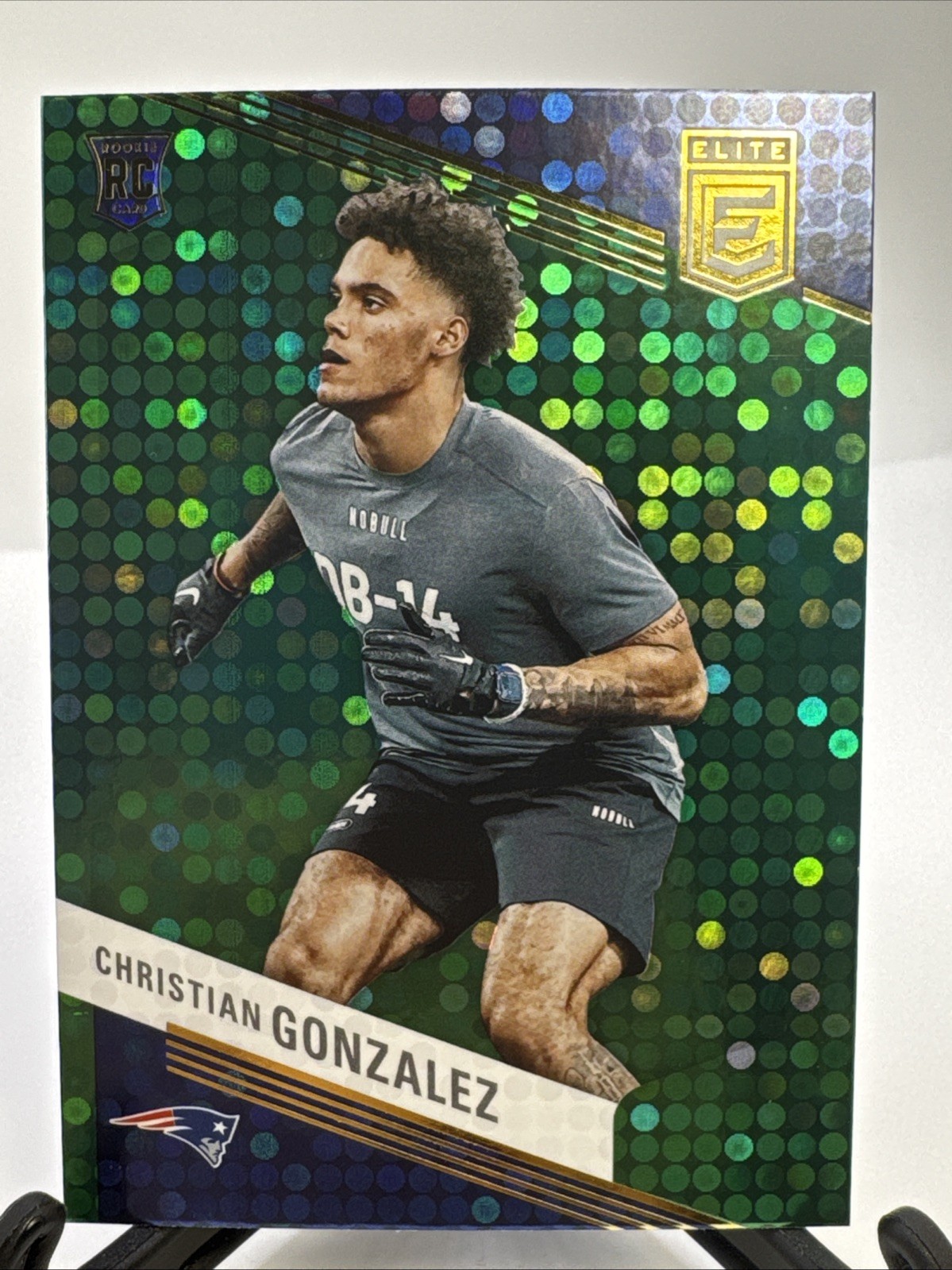Christian Gonzalez RC 2023 Donruss Elite Green Disco Football Card #120 Patriots