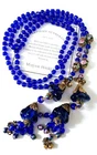 MIRIAM HASKELL 50'S LARIAT COBALT BLUE GRIPOX & CLOISONNE BEADS GILT BRASS