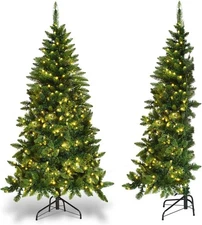 Goplus 5ft Prelit Half-Shape Christmas Tree, Premium 290 PVC Needles Artificial