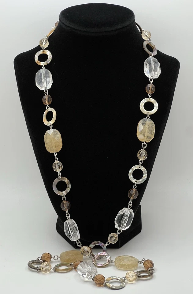 Collar Lia Sophia "Amber Dawn" Abulón, Transparente, Melocotón y Marrón Cuentas 36" Usado en Excelente Condición Foto 3 de 4