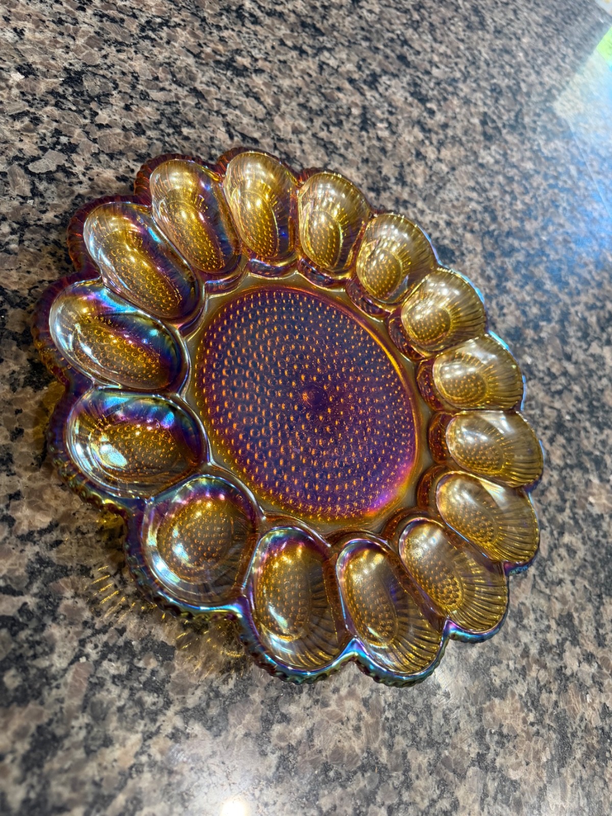 vintage carnival glass deviled egg plate