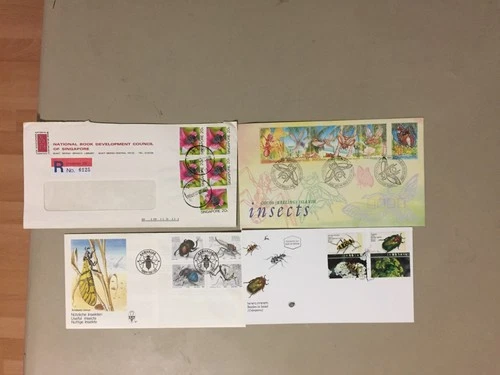 Four INSECT covers:3X fdc+1X Singapore registered