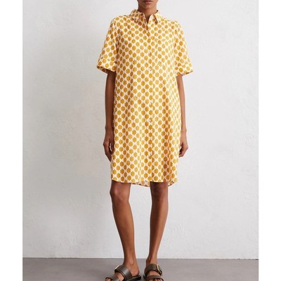 Marc O' Polo Shirt Dress Geometric Golden Yellow Swedish Lagenlook Size 40/ Med
