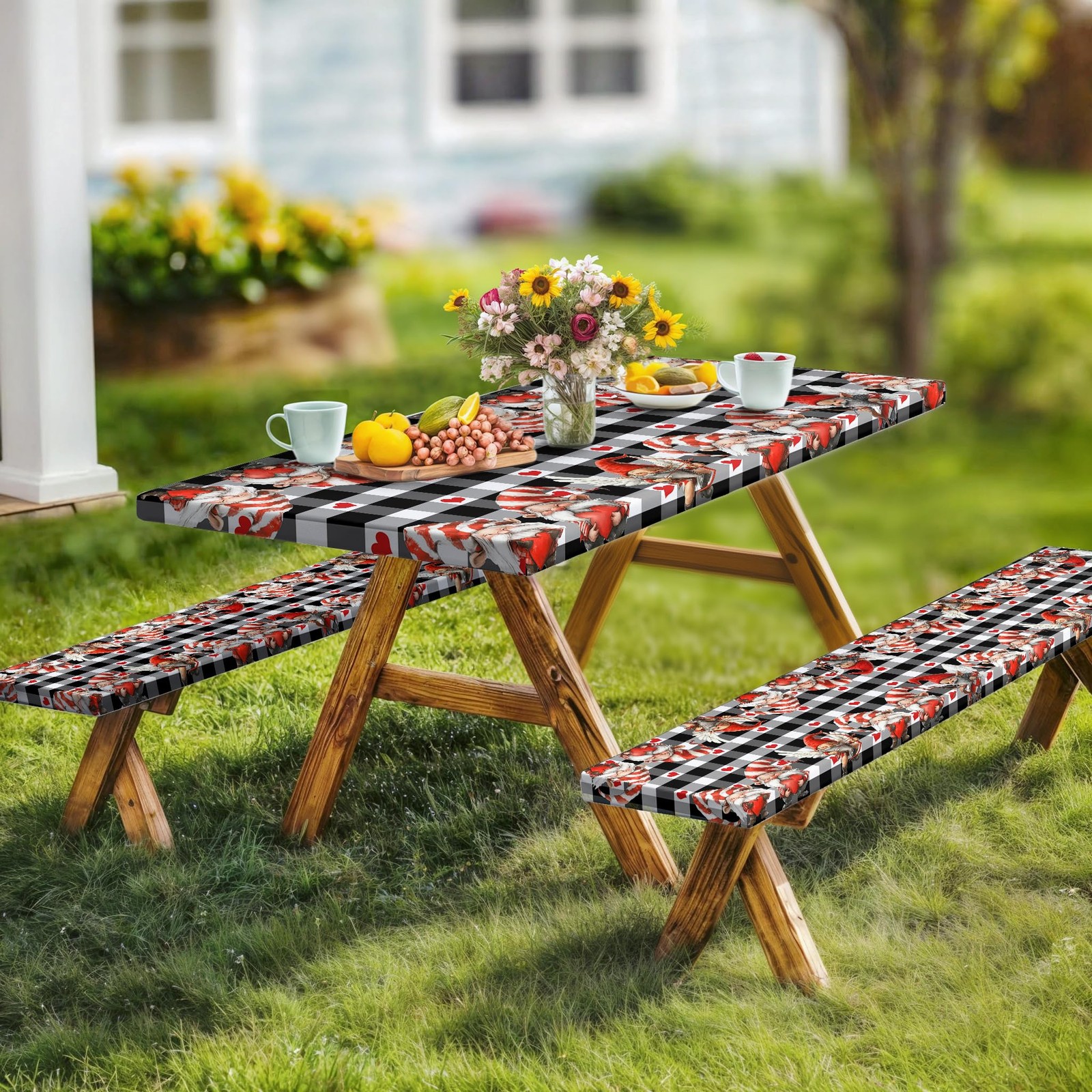 Valentine's Day Picnic Table Cover with Bench Covers, Camping Essentials, Val... thumbnail 3