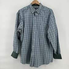 IZOD Premium Essentials Men's Long Sleeve Shirt Sz L Plaid Flip Cuff Blue Green