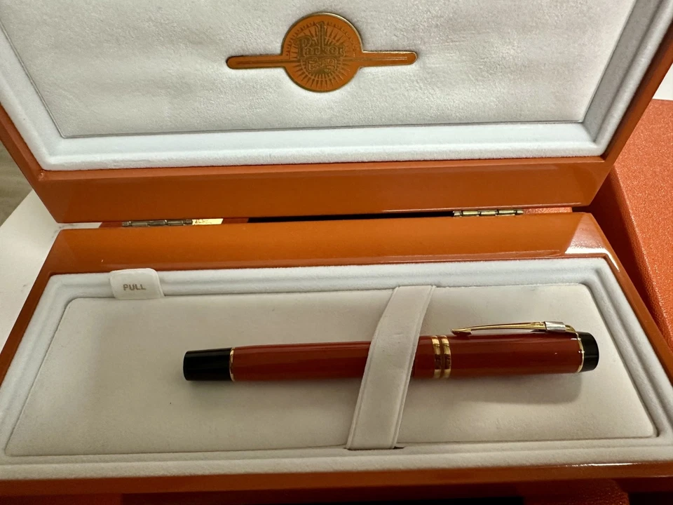 Caneta-tinteiro Parker Duofold edição limitada caneta internacional da paz laranja - Imagem 3 de 4