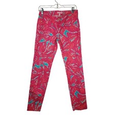 Lilly Pulitzer Floral Pink Turquoise Ankle Skinny Cotton Pant Style 12816 Size 4