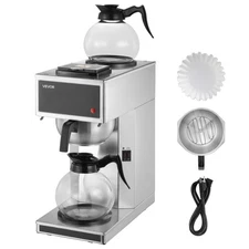 VEVOR Commercial Drip Coffee Maker 12 Cups with 2 Glass Carafes and 2 Warmers