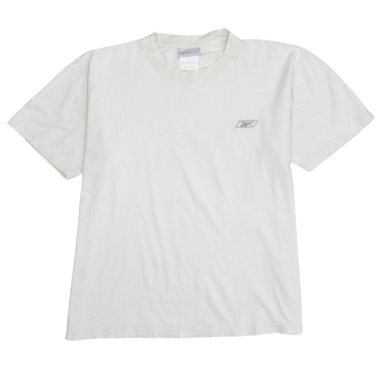 Reebok Mens T Shirt Beige Cotton Embroidered Chest Logo Vintage Sports Tee S