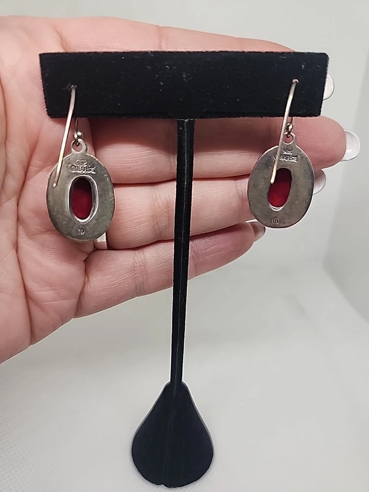 Barse Sterling Silver Red Coral Dangle  Earrings .925 Southwestern  - Image 4 of 4