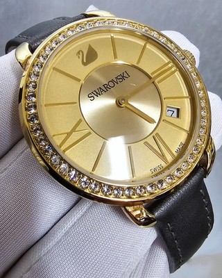 Swarovski Aila Day Quartz 37mm Gold Dial Leather Watch 5221141