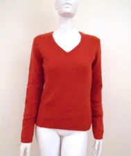 Carole Little Size S Chili Red Angora Wool Blend V-Neck Pullover Sweater