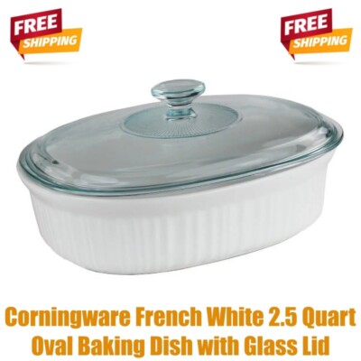 Corningware French White 2.5 Quart Oval Baking Dish with Glass Lid
