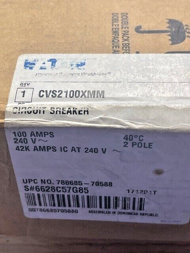 Eaton CVS2100XMM Interruttore, Custodia stampata, Serie CV, 2P, 100A, 240 VAC, 65kAIC - Foto 3 di 4