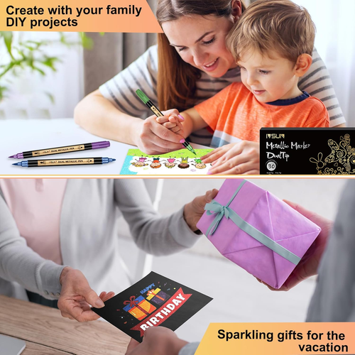 Metallic Marker Pens, 30 Colors Dual Tip Acrylic Paint Pens for Black Paper, Scr - Picture 8 of 9