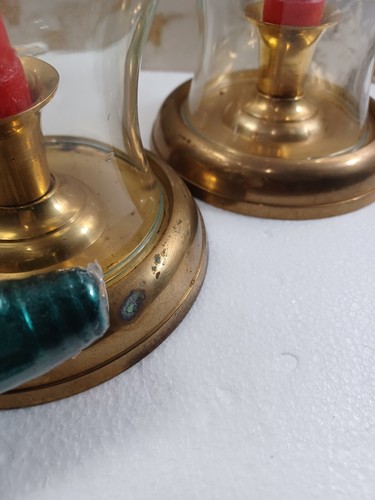 3 Vintage brass hurricane candle holder three pieces Christmas decoration - Picture 3 of 9