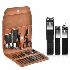 16 in 1 Manicure Pedicure Grooming Kits Personal Care With Leather Travel Case