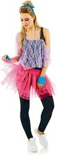 Womens 80s Party Girl Tutu Costume Beads Ladies Retro Outfit Festival Halloween