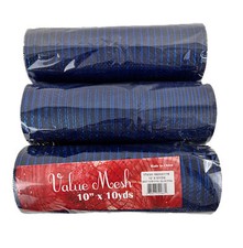 Lot 3 10" x 10 Yard Navy W/Royal Blue Foil Deco Mesh Roll Ribbon Wreath Gift