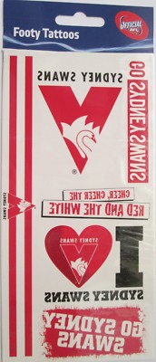 AFL Sydney Swans Football Club Official Supporter Tattoo Sheet