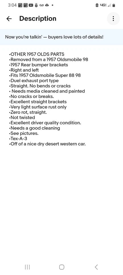 Oldsmobile 1957 soportes de parachoques trasero doble escape tipo 57 OEM GM Super 88 98 Foto 2 de 4