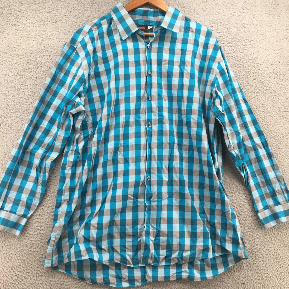 JF J.Ferrar Button Up Long Sleeve Shirt Mens XXL Blue Plaid Cotton Collared - Image 2 of 4