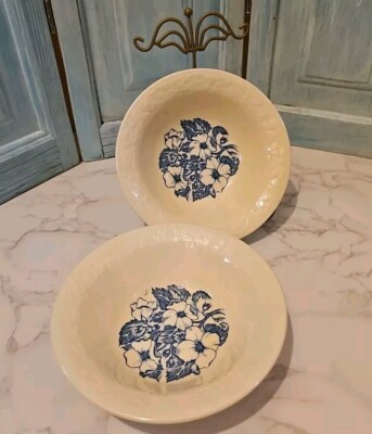 Vintage Homer Laughlin Pottery Wild Rose Blue 1946 Dessert / Sauce Bowl 2 Pc Set