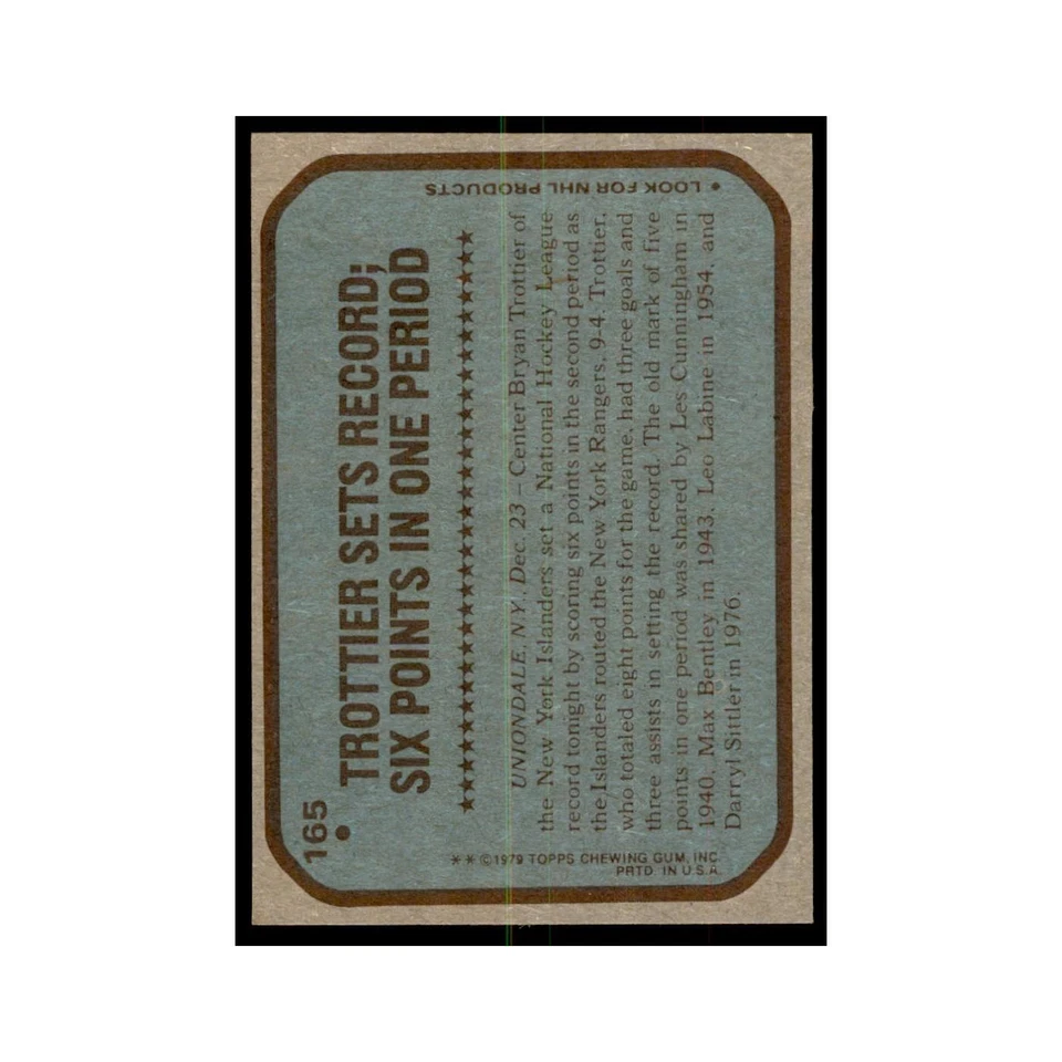 Bryan Trottier 1979 Topps #165 New York Islanders Hockey Card NM - Image 2 of 3