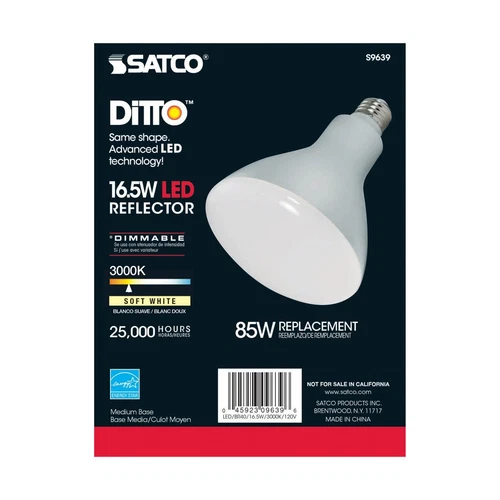 Satco S9639 16.5W =85W BR40 LED Very Wide Flood 103° Medium E26 3000K Warm White - Picture 8 of 10