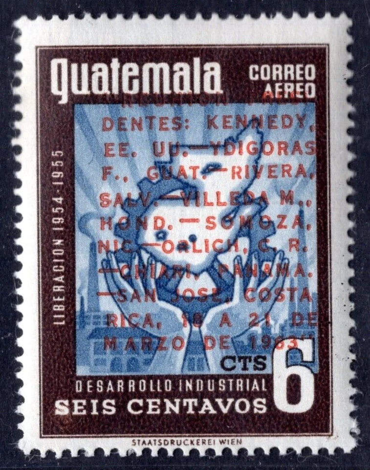 GUATEMALA 1963 AIR MAIL KENNEDY SC. #C266 RARE RED OVERPRINT INSTEAD OF BLACK - Image 2 of 3