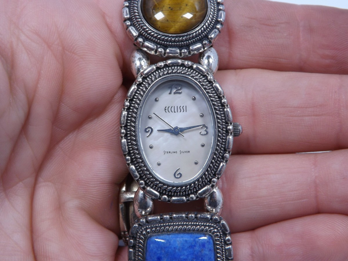 ECCLISSI Sterling Silver Gemstone Bracelet Watch – Multi-Color Beaded ECCLISSI Sterling Silver Ladies Watch Turquoise Dial Quartz  main image 4