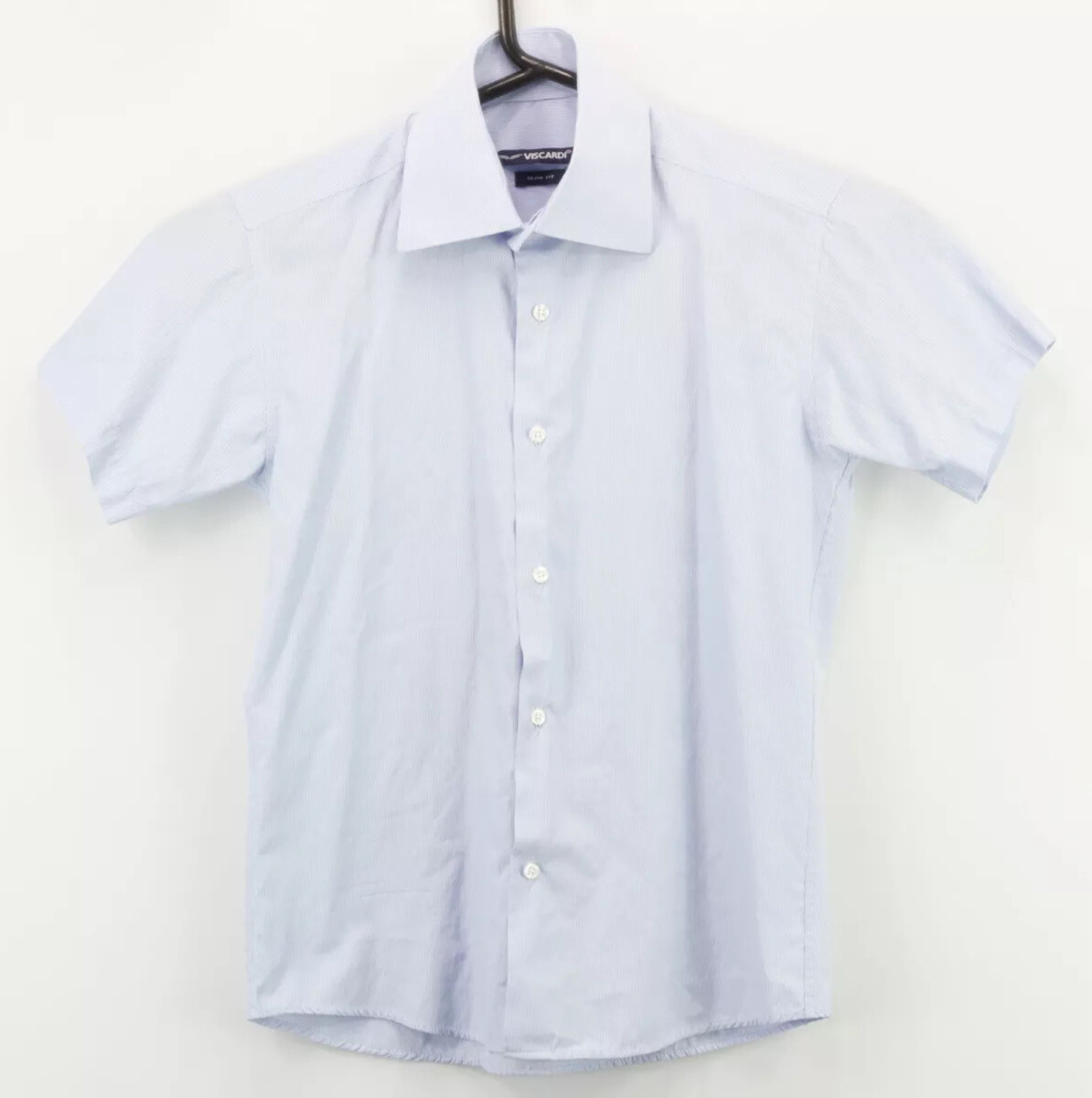 Viscardi Mens Button Up LS Collared Slim Fit Shirt Size Large Blue White Striped