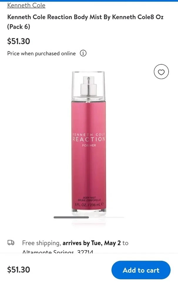 Kenneth Cole | Perfume en aerosol grande Reaction for Her Body Mist nuevo 8 oz Foto 2 de 3