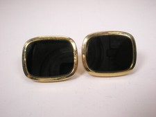 Black Stone  Gold Tone Quality Vintage Cuff Links simple plain design