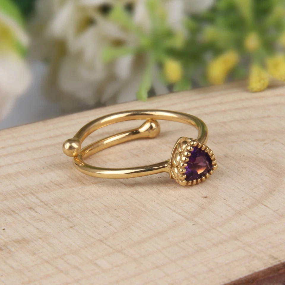 Помолвочные женские кольца с регулируемым покрытием из 18-каратного золота с натуральным аметистом - Изображение 3 из 4
