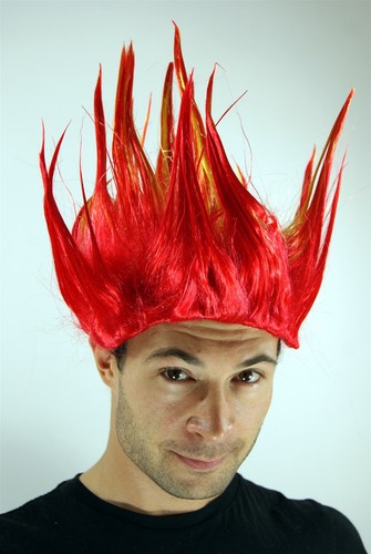 Wig Men Women Halloween Fire Devil Demon Loki Cosplay Red High Teased - Picture 2 of 2
