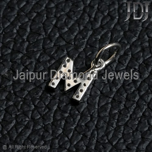 Genuine Diamond Solid 14k White Gold Small M Initial Letter Alphabet Pendant - Picture 5 of 20