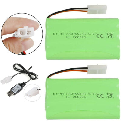 2 x NiMH Akku 9,6V 2400mAh Batterie KET 2P Stecker mit USB Ladekabel für RC Auto