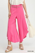 Umgee Flowy Asymmetrical Hem Wide Leg Pants