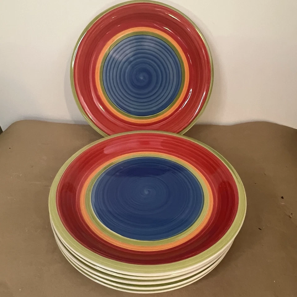 Juego de 6 platos de cena Royal Norfolk Mambo a rayas arco iris vajilla de dopamina Foto 2 de 4