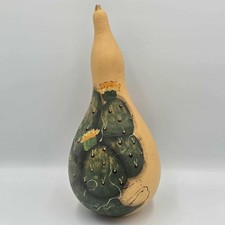 Artisan Hand Painted Prickly Pear Cactus w/Yellow Blooms Gourd Signed by Artist