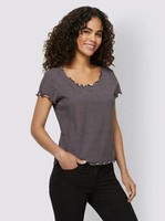 Shirt Schwarz 38 linea Tesini Damen Wellensaumen Schwarz/Weiß G129