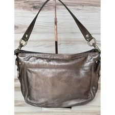 Women's Coach Zoe Gun Metal Grey Leather Shoulder Bag One Size